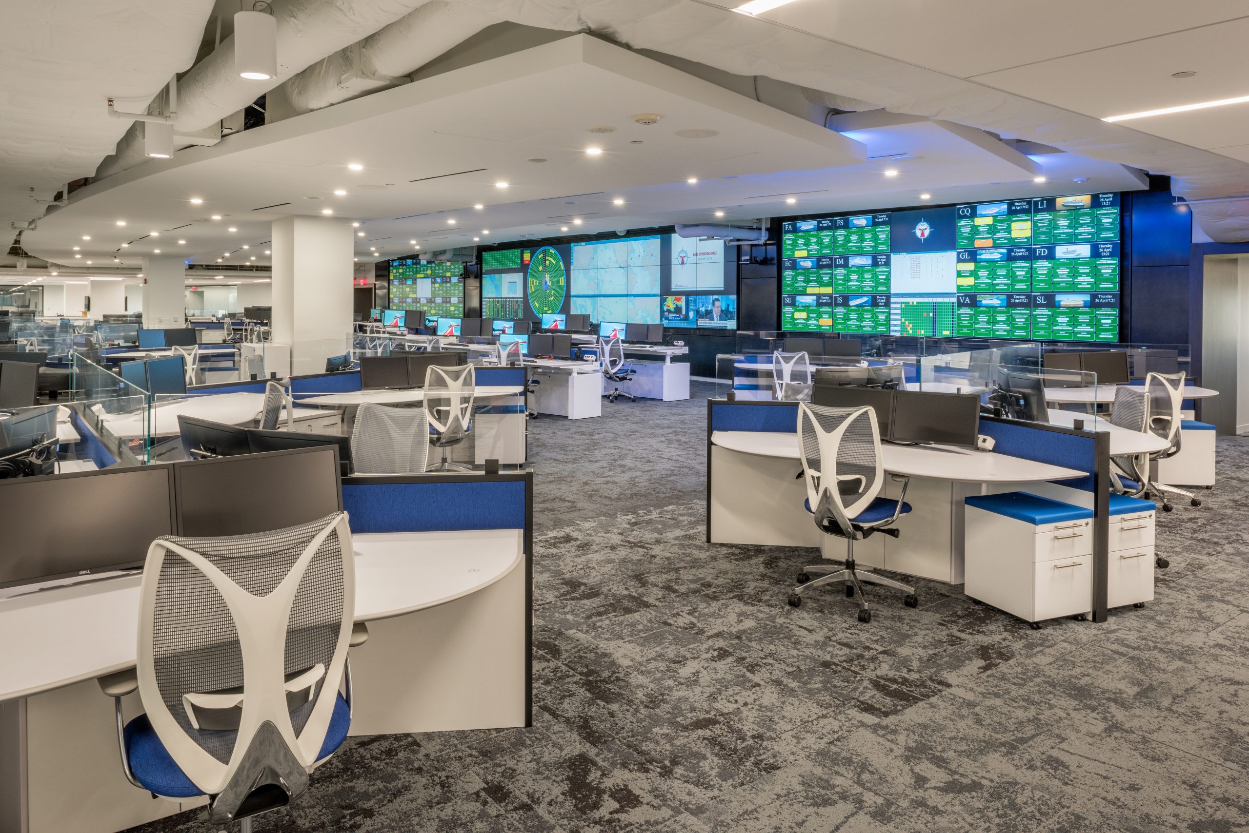 Fleet operations center for carnival cruise lines with large format video wall.