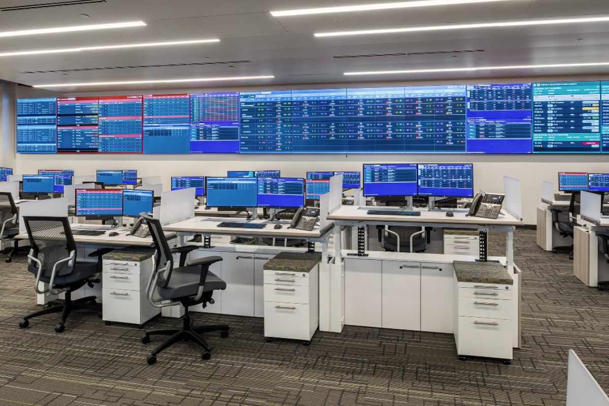 Hospital Operations Center with video walls and consoles